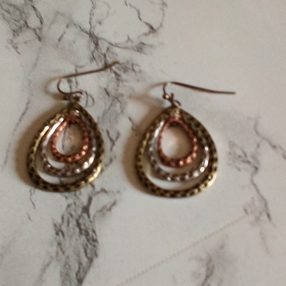 Trendy Mixed Metal Silver, Brass, & Copper Hammered Tear Drop Layered  Earrings - Picture 7 of 8